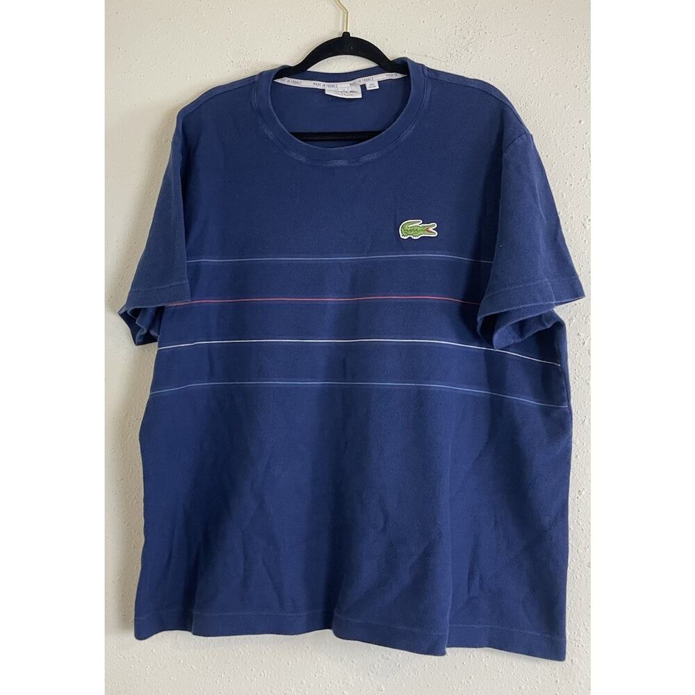 Vintage Lacoste Polo Mens 3XL Blue Striped Blue Crocodile Logo Short Sleeve Sz 8